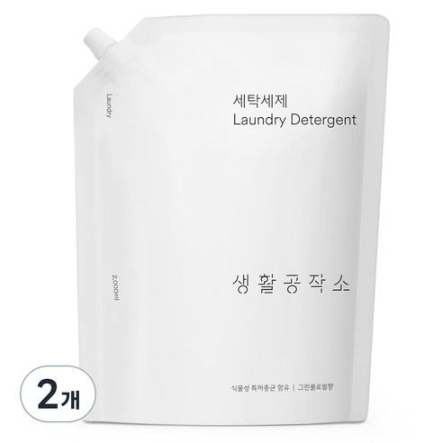 생활공작소 세탁세제 리필 그린플로럴향, 2개, 2L