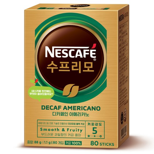 수프리모 디카페인 아메리카노 커피 스틱, 80개입, 4개, 1.1g