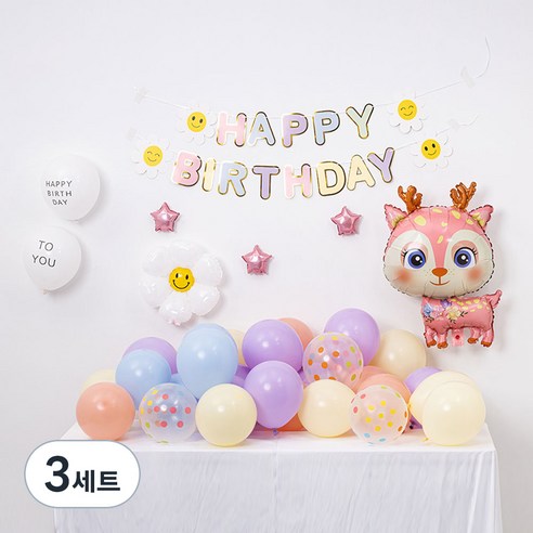 리네프 생일파티 풍선 세트 사슴, 혼합색상, 3세트
