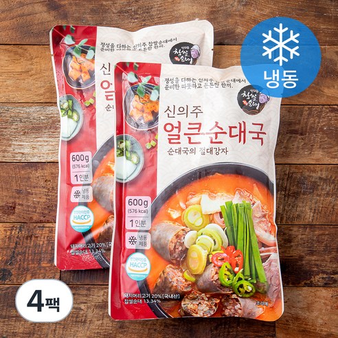 신의주찹쌀순대 얼큰 순대국 (냉동), 600g, 4팩