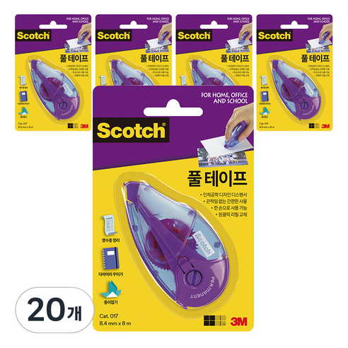 스카치 한손으로 쓰는 풀 테이프 017 8.4mm x 8m, 투명, 20개
