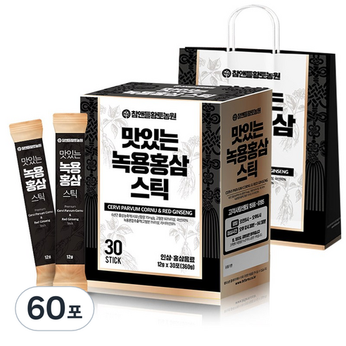 참앤들황토농원 맛있는 녹용홍삼 스틱 + 쇼핑백, 360g, 2박스