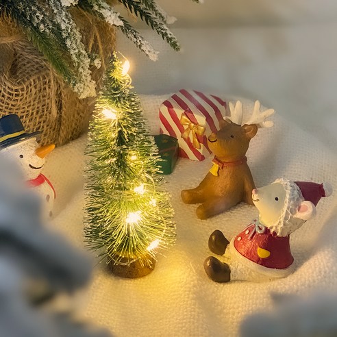 이플린 크리스마스 미니트리 + 도자기인형 세트 + LED 전구, 혼합색상