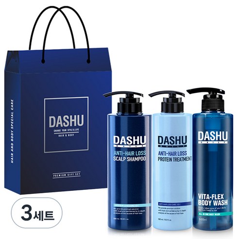 다슈 데일리 한방 두피 골드 샴푸 500ml + 안티헤어로스 단백질 트리트먼트 500ml + 비타플렉스 올인원 바디워시 500ml + 쇼핑백, 3세트