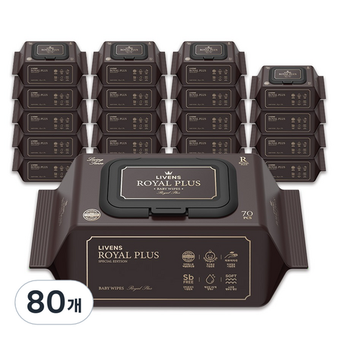 리벤스 로얄 플러스 아기 물티슈 엠보싱 캡형, 75g, 70매, 80개