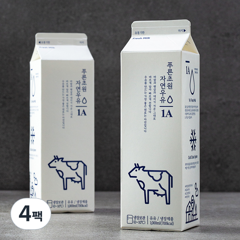 부산우유 푸른초원 자연우유 1A, 1000ml, 4팩