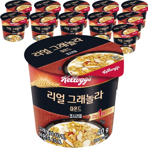 켈로그 리얼 그래놀라 아몬드 컵시리얼, 40g, 12개