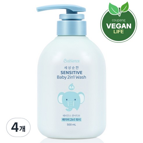 베비언스 센서티브 베이비 투인원 워시 파우더플로럴향, 500ml, 4개