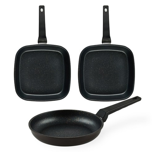 퀸센스 디너 후라이팬 3종 세트, 브라운, 사각팬 27cm x 2p + 후라이팬 24cm, 1세트