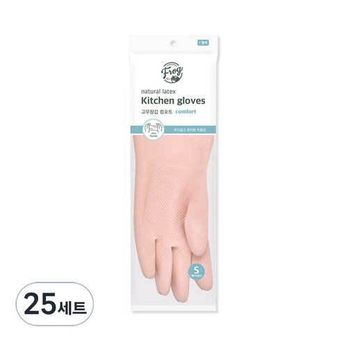 프로그 라텍스 고무장갑 컴포트, 베이비 핑크, 소(S), 25세트