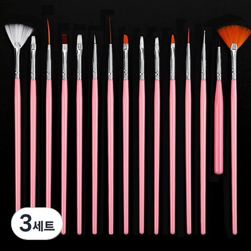 타이탄 네일 아트 브러쉬 15종 세트, 3세트, 핑크