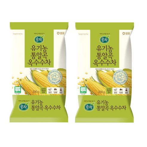순작 유기농 통알곡 옥수수차, 500g, 2개