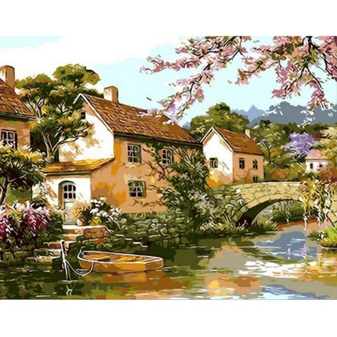 명화 팝 아트 유화 페인팅 DIY 어른 그림 그리기 캔버스 액자 대형, 4아카디아풍경, 1개