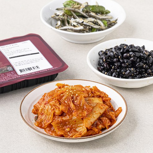 식도감 추억의 도시락 반찬 콩조림 150g + 꽈리고추 멸치볶음 60g + 들기름에 볶음김치 130g 세트, 1세트