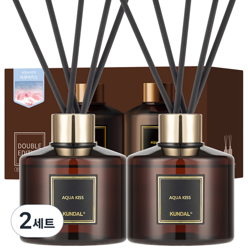 쿤달 퍼퓸 디퓨저 200ml 2개 + 섬유스틱 10개, 아쿠아키스향, 2세트