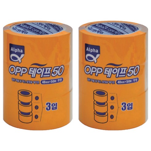 알파 OPP 박스 테이프 48mm x 50m, 투명, 6개입