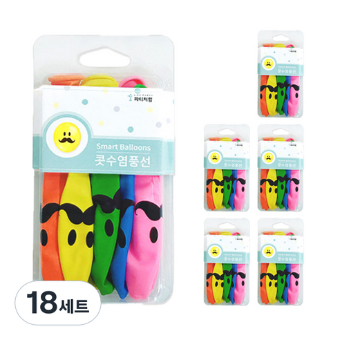 파티처럼 스마트 케이스 콧수염 풍선 5p, 핑크, 옐로우, 오렌지, 라임그린, 라이트블루, 18세트