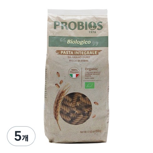 프로바이오스 유기농 듀럼 밀 세몰리나 푸질리, 500g, 5개