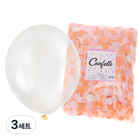 리빙다 투명풍선 30cm 50p + 컨페티 1cm 50g, 피치톤, 3세트