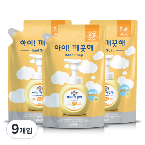 아이깨끗해 순 핸드워시 파우더향 리필용, 9개, 450ml