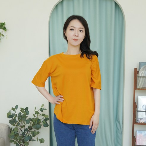 엘쏘 여성용 박시한 폴딩 소매 반팔 티셔츠