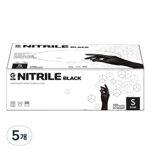 지클럽 니트릴 장갑 100p, 블랙, 소(S), 5개