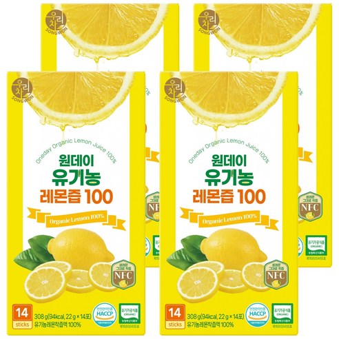 우리차 원데이 유기농 레몬즙 100, 22g, 14개입, 4개
