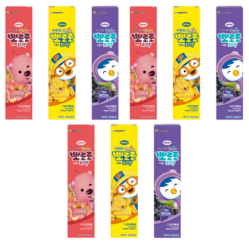 케이엠제약 뽀로로 저불소 복숭아향 + 바나나향 + 포도향 유아 치약, 150g, 3세트