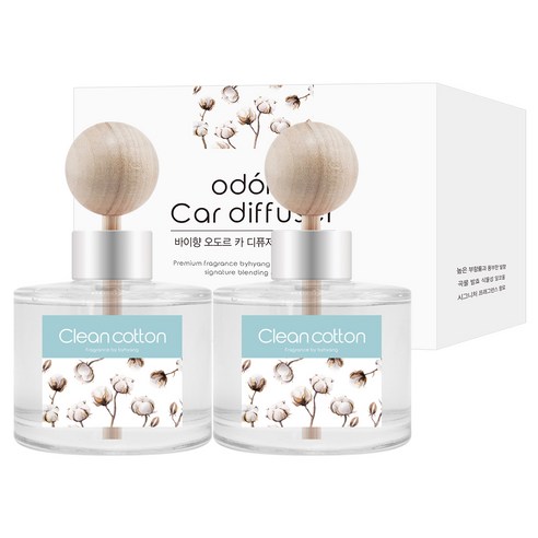 오도르 차량용 디퓨저 120ml + 나무봉스틱 + 양면테이프 세트, 클린코튼, 2개