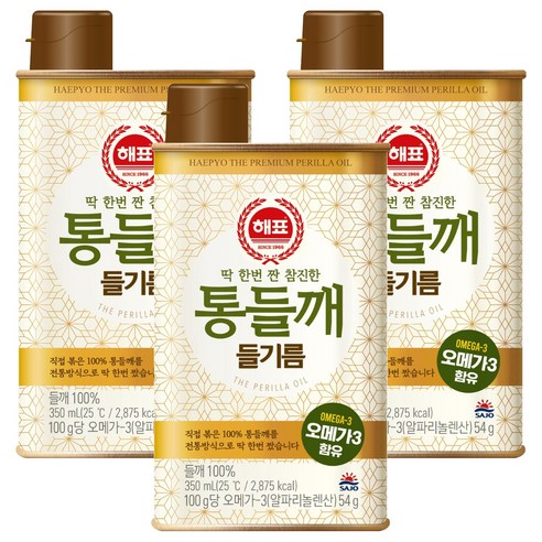 해표 통들깨 들기름, 3개, 350ml