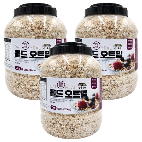건강곡간 영양가득 롤드오트밀 통, 2kg, 3개
