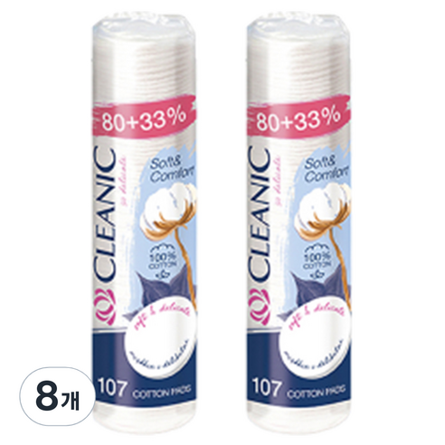 클레아닉 Pro-Silk 소프트 앤 컴포트 화장솜, 107매입, 8개