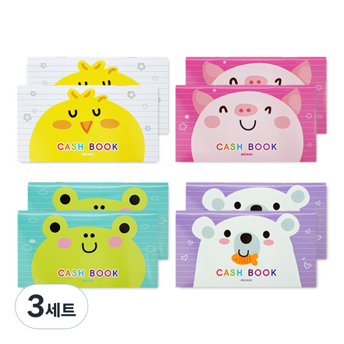 미소로 1000 용돈 기입장 2137 4종 x 2p, 병아리, 돼지, 개구리, 곰, 3세트