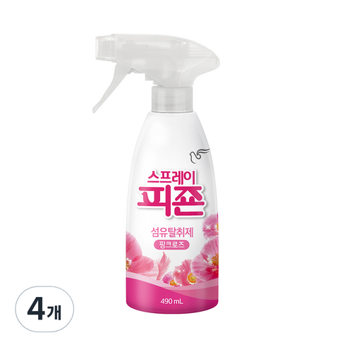 스프레이 피죤 섬유탈취제 강력탈취 오리지널, 490ml, 4개, 핑크로즈