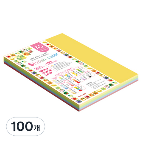 종이문화 SN 스타일리쉬 노멀 두꺼운 혼합색지 205g 12 Vivid Tone, 100개, A5