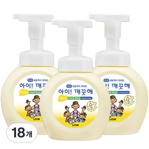 아이깨끗해 핸드워시 순 파우더향 용기, 250ml, 18개