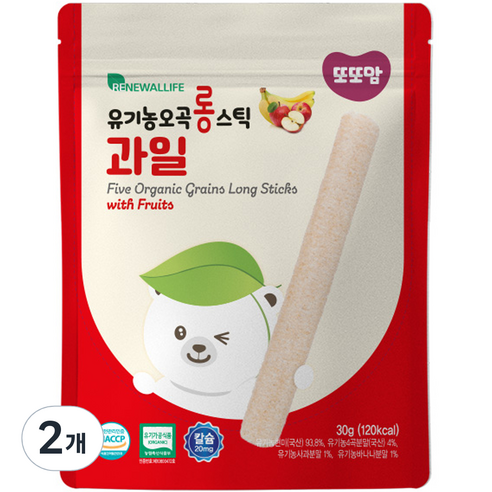 또또맘 유아용 유기농 오곡 롱스틱 과자 30g, 2개, 과일맛