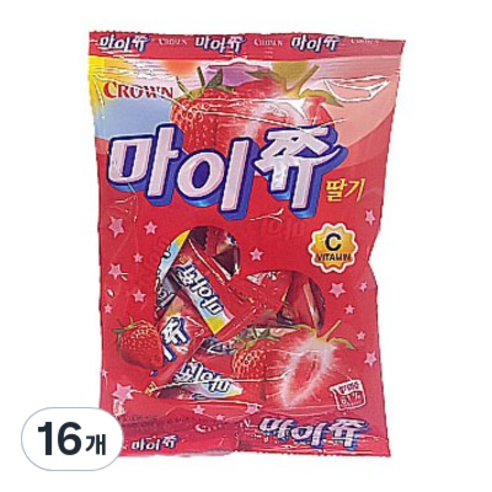 크라운 마이쮸 딸기 츄잉캔디, 92g, 16개