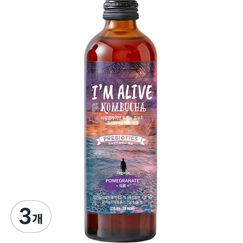 아임얼라이브 콤부차 유리병 석류, 315ml, 1병, 3개