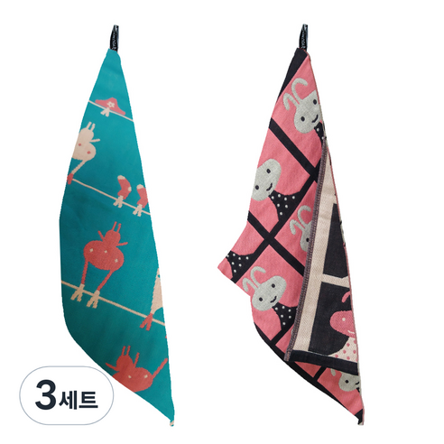 북유럽풍 순면 일러스트 면행주 2종 세트, 3세트, 013 대롱대롱토끼, 랜덤발송
