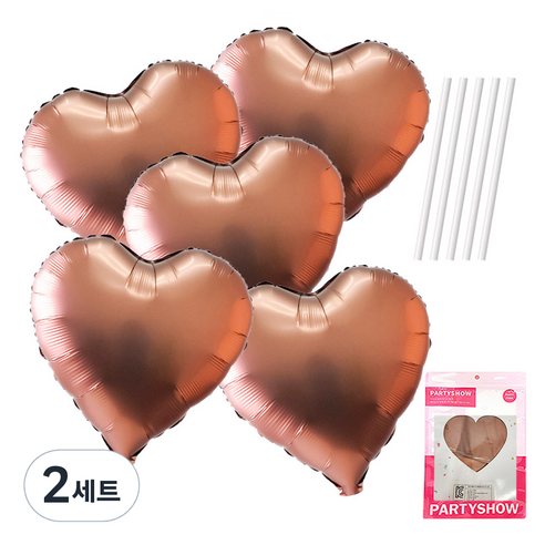 파티쇼 하트 은박 풍선 45cm 5p + 빨대 5p 세트, 초코렛(풍선), 2세트