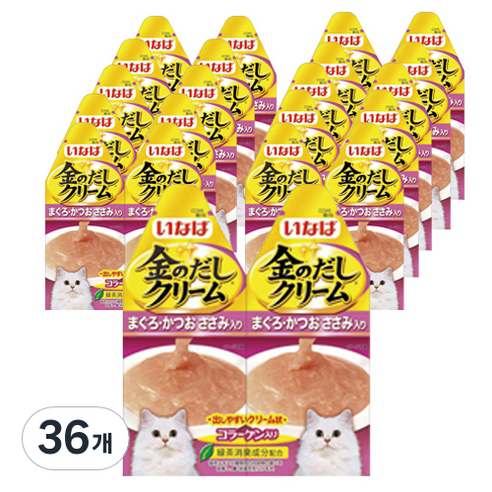 이나바 고양이 금빛육수 크림 파우치 2p, 혼합맛(참치/가다랑어/닭가슴살), 60g, 36개