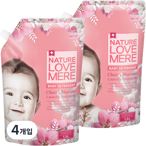 네이쳐러브메레 유아 세제 체리블라썸 리필, 1.3L, 4개