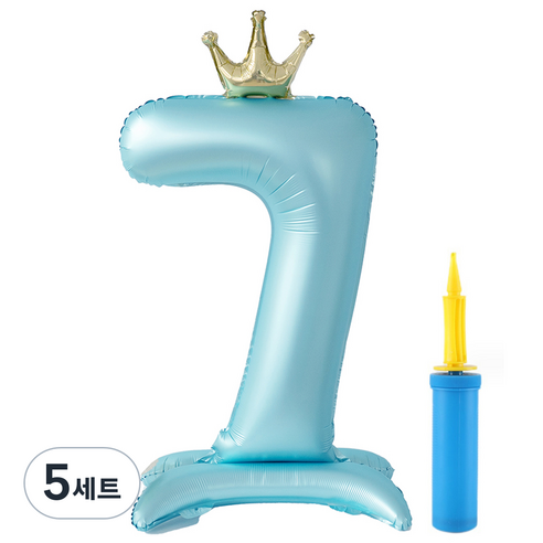 올리브파티 대형 스탠딩 왕관 생일 풍선 숫자7 + 손펌프 세트, 블루(풍선), 5세트