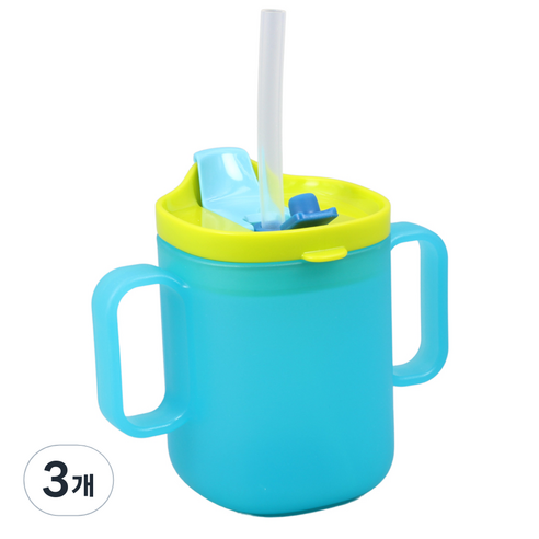 순수아 양손 다기능 빨대컵 아기물컵 스파우트컵 어린이집 준비물, 260ml, 3개, 블루