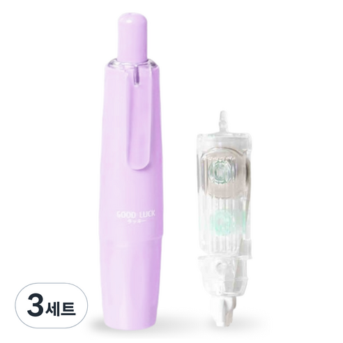 쿠말 360도 회전 접착 양면 풀테이프 6mm x 5m + 리필 세트, 버블퍼플, 3세트