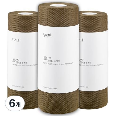 예밀 뜯어쓰는 일회용 수세미 롤형 60p, 브라운, 60개, 6개
