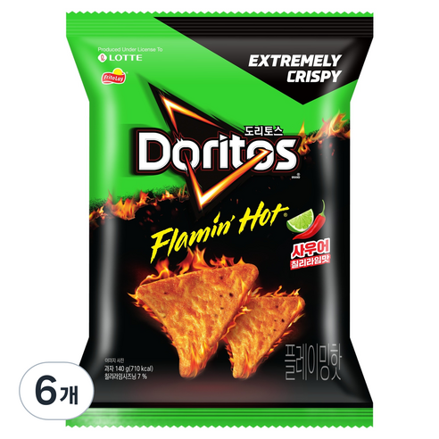 도리토스 플레이밍핫 사우어칠리라임맛, 140g, 6개
