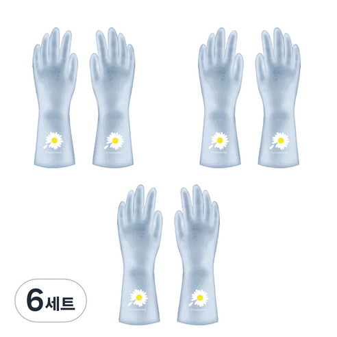 리즈제이니 라텍스 고무장갑 L, 13 젤리 블루 스몰 데이지, 대(L), 6세트