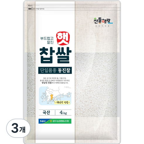 정남진장흥 산들해랑 동진 찹쌀, 4kg, 3개